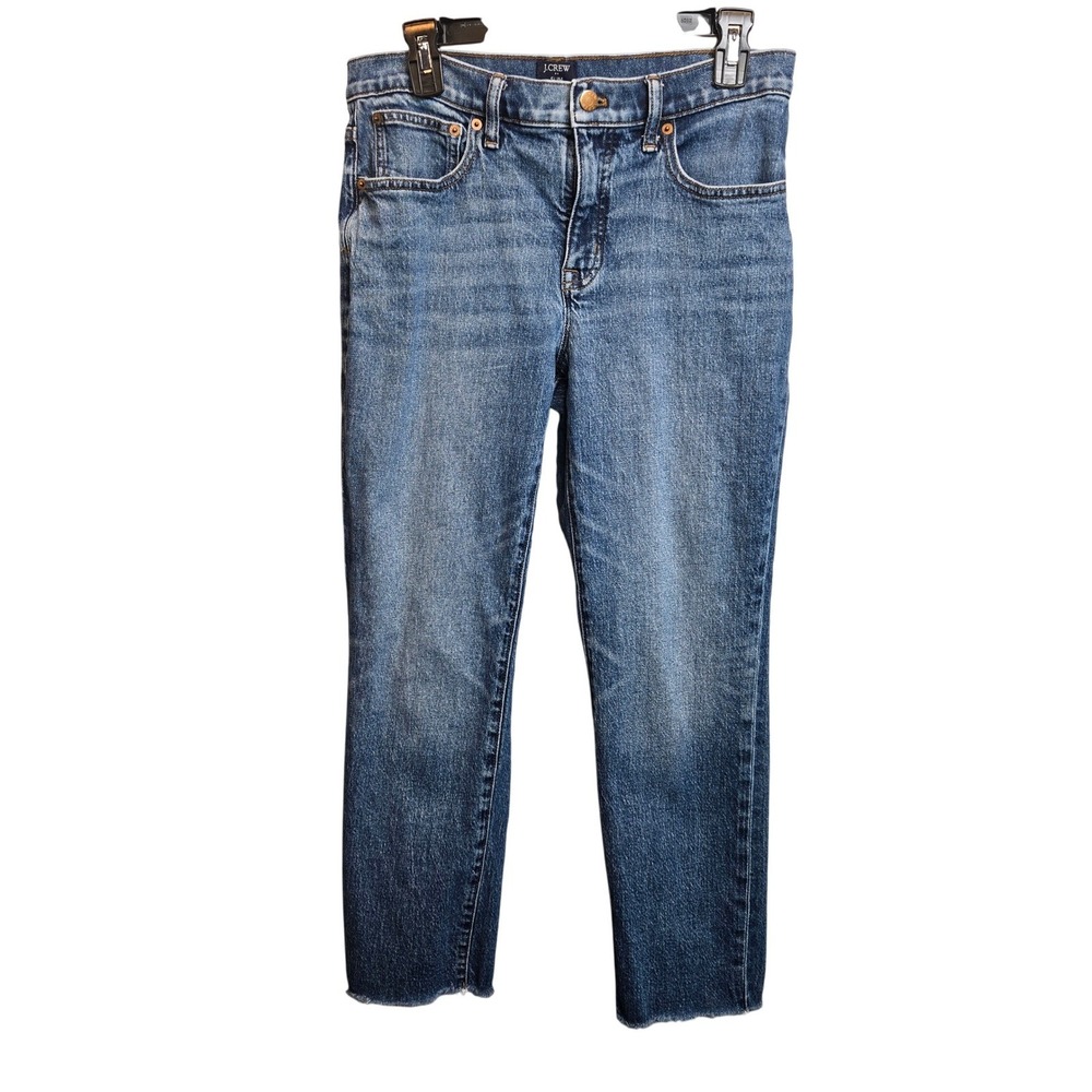 J.Crew Slim Jeans Womens Size 27 Blue‎ Raw Hem Distressed Preppy Classic Denim